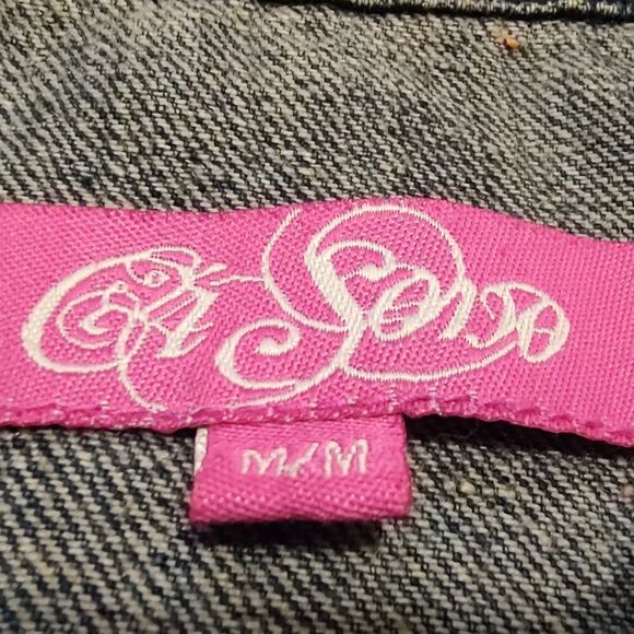 Ci Sono Dark Wash Cropped Denim Jean Jacket Faded US M - Picture 5 of 6